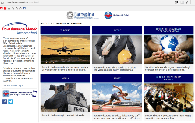 Sito del Ministero degli Affari Esteri all'indirizzo www.dovesiamonelmondo.it (2)