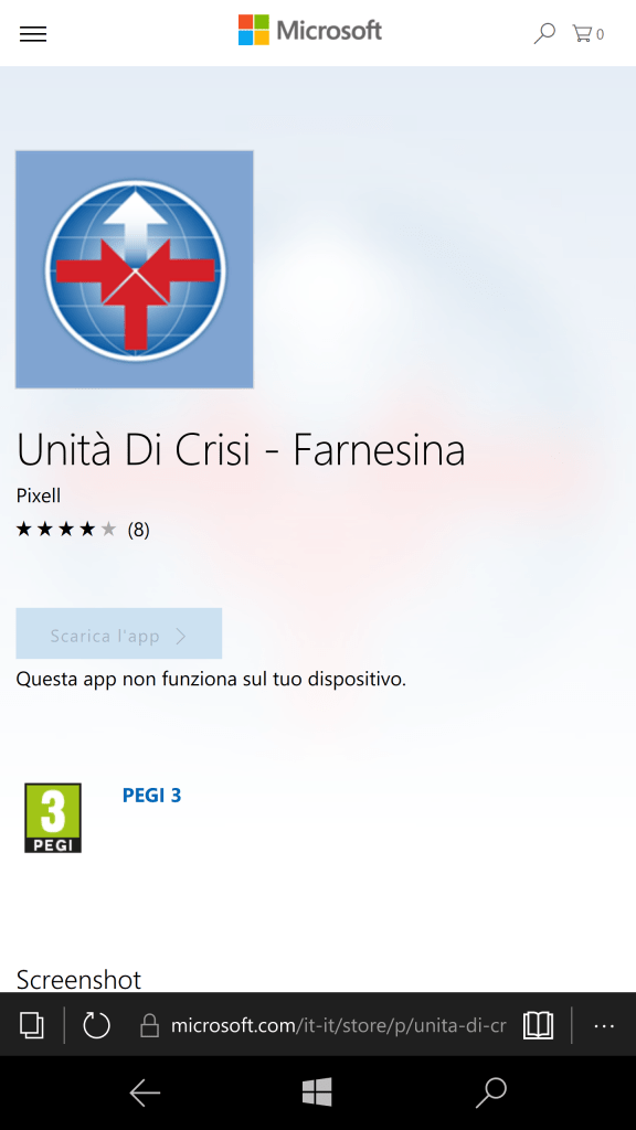 L'app Unità di Crisi - Farnesina non risulta più installabile su smartphone con Windows 10 Mobile