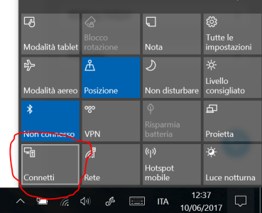 Connect tile in the Notification Center