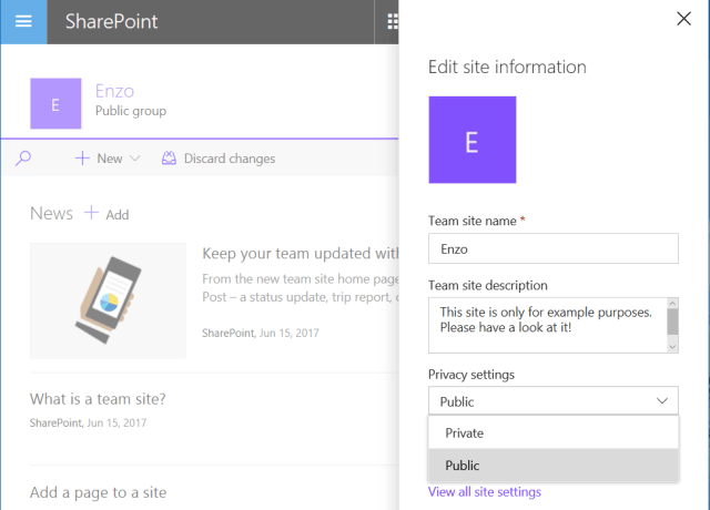 Change site settings (e.g. privacy)