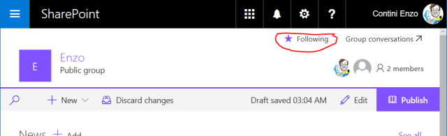 Click the <em>star</em> icon to follow that site and have it listed in your SharePoint homepage