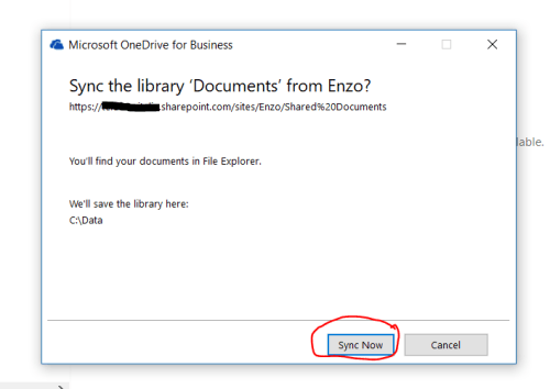 Agree to the alert popup of OneDrive for Business