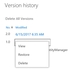 Combo menu to View, Restore or Delete; left click to the date/time link to download that version