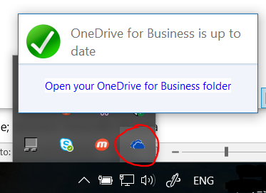 Management of OneDrive for Business from taskbar icon (left click)