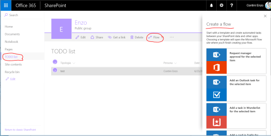 Custom list creation with a possible creation of a specific flow defined with Microsoft Flow