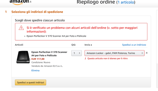 Non per tutti gli articoli si può scegliere come punto di ritiro un locker o un ufficio postale