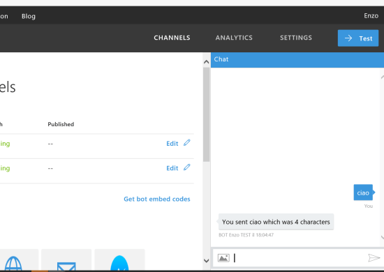 You can test the new bot directly from the Bot Framework portal