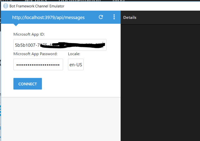 If you now want to test/debug that bot from the emulator, you have to define in it also the App ID and password
