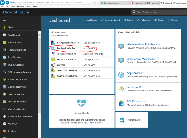 In the Azure Dashboard you can see the new Bot