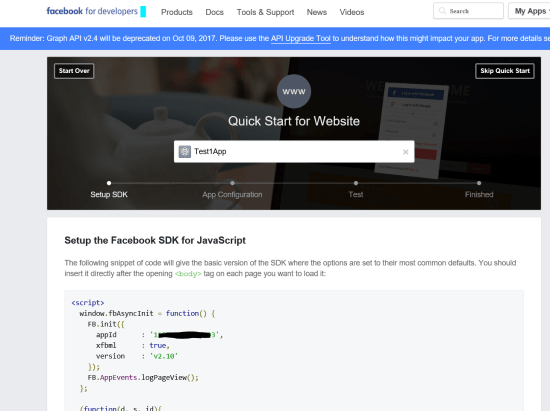 Snippet code provided with the appId: however this code is not relevant for us.