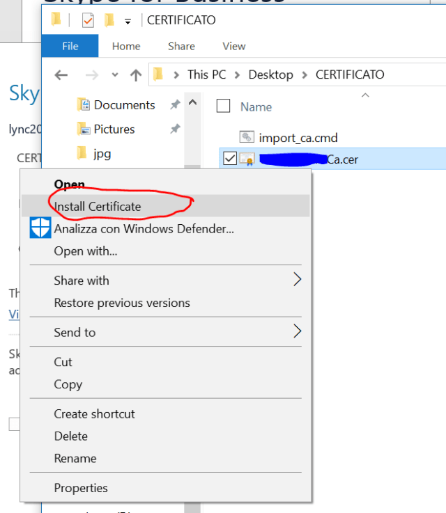 Alternative way:  right click on the certificate file and choose Install Certificate
