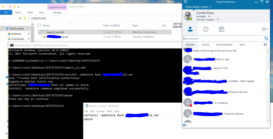 Run the command file in order to install the certificate (e.g. NameCa.cer)