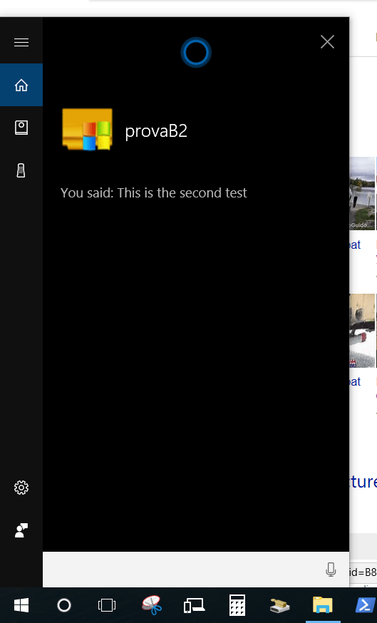 All the input from the user is processed by the remote bot and Cortana shows the bot response.