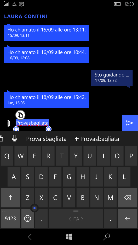 Add a wrong word using the suggestion bar available in the Messaging app (+Provasbagliata)