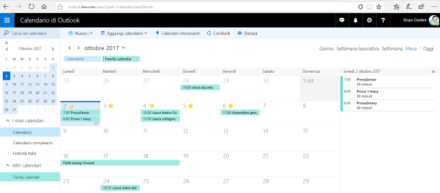Family Calendar on Outlook.com site