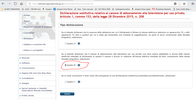 Wizard per l'inoltro dei dati della dichiarazione (passo 1)