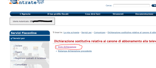 Accesso alla sezione di inoltro della dichiarazione sostitutiva (invio online) (2)