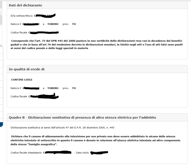 Wizard per l'inoltro dei dati della dichiarazione (passo 5)