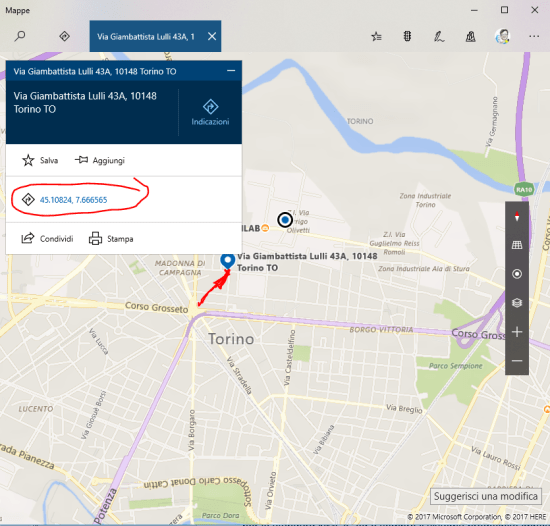 GPS coordinates of a chosen point on the map (2 - PC/tablet (big window size)