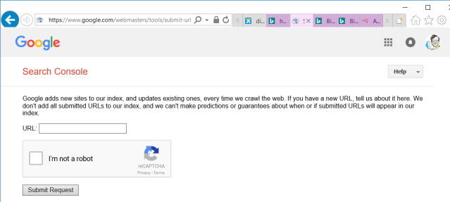 Submit an URL to Google search engine